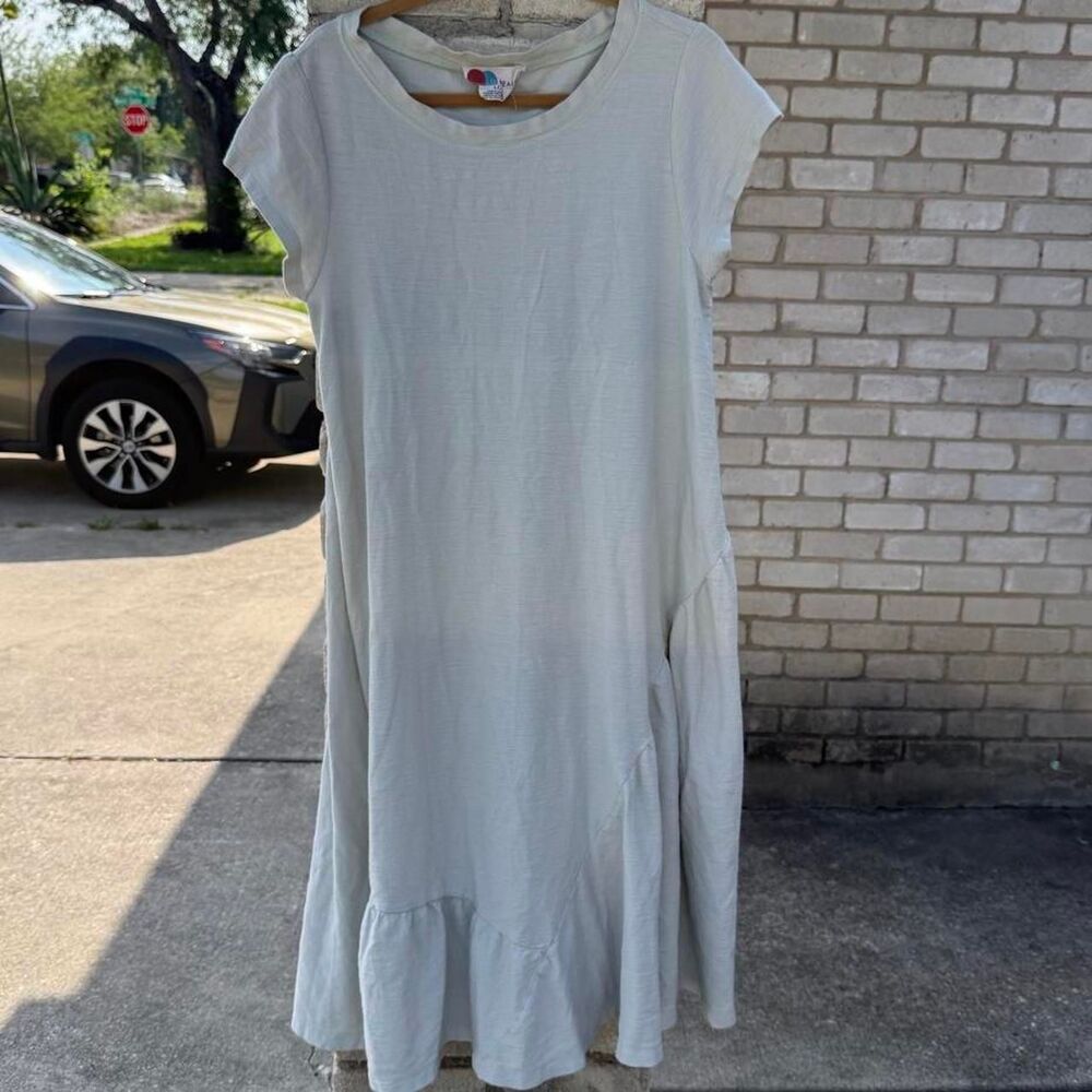 Free People Beach Large Green Flowy Cotton Linen Maxi Dress